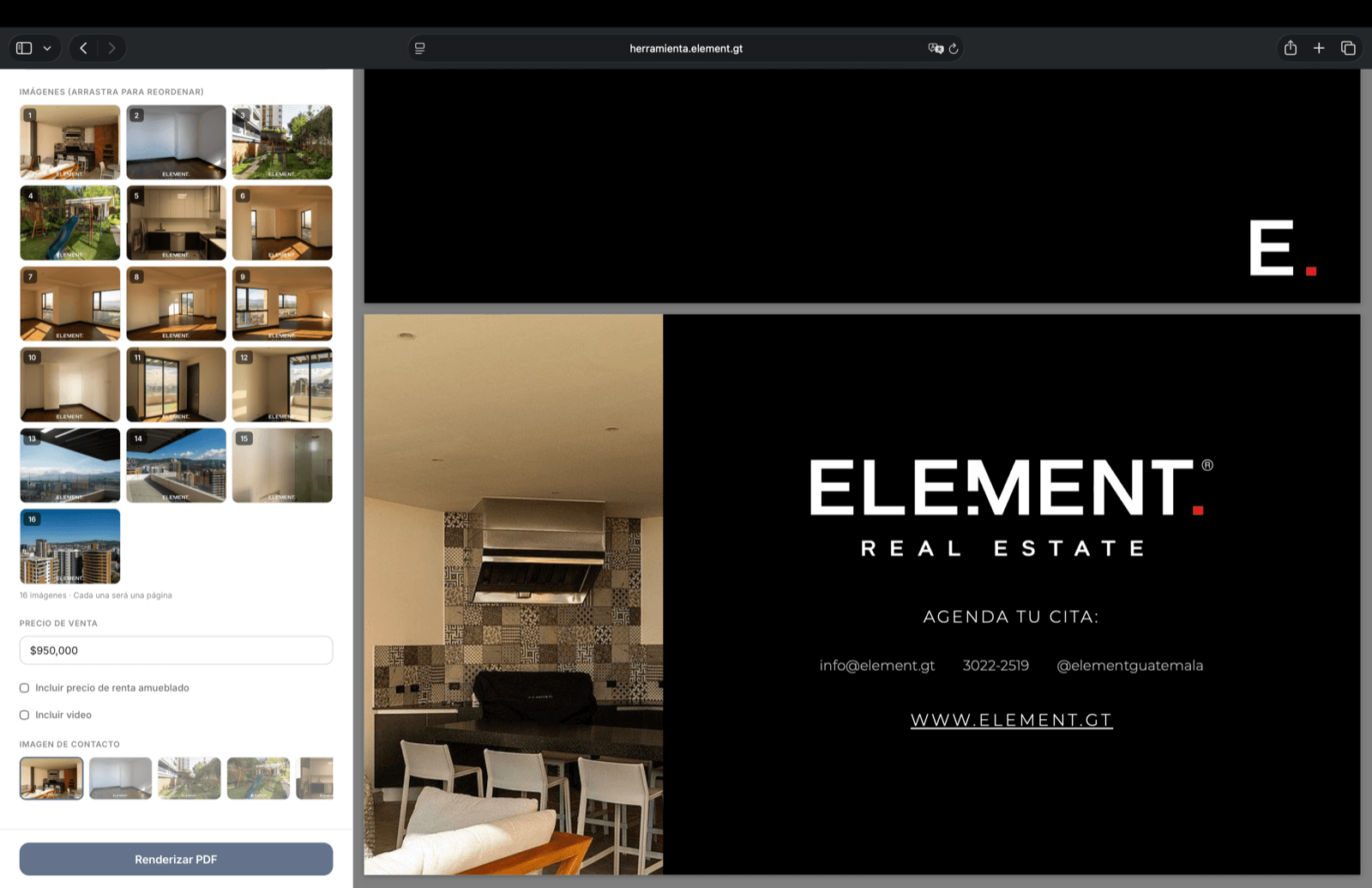 ELEMENT automated property presentation builder with branded PDF output