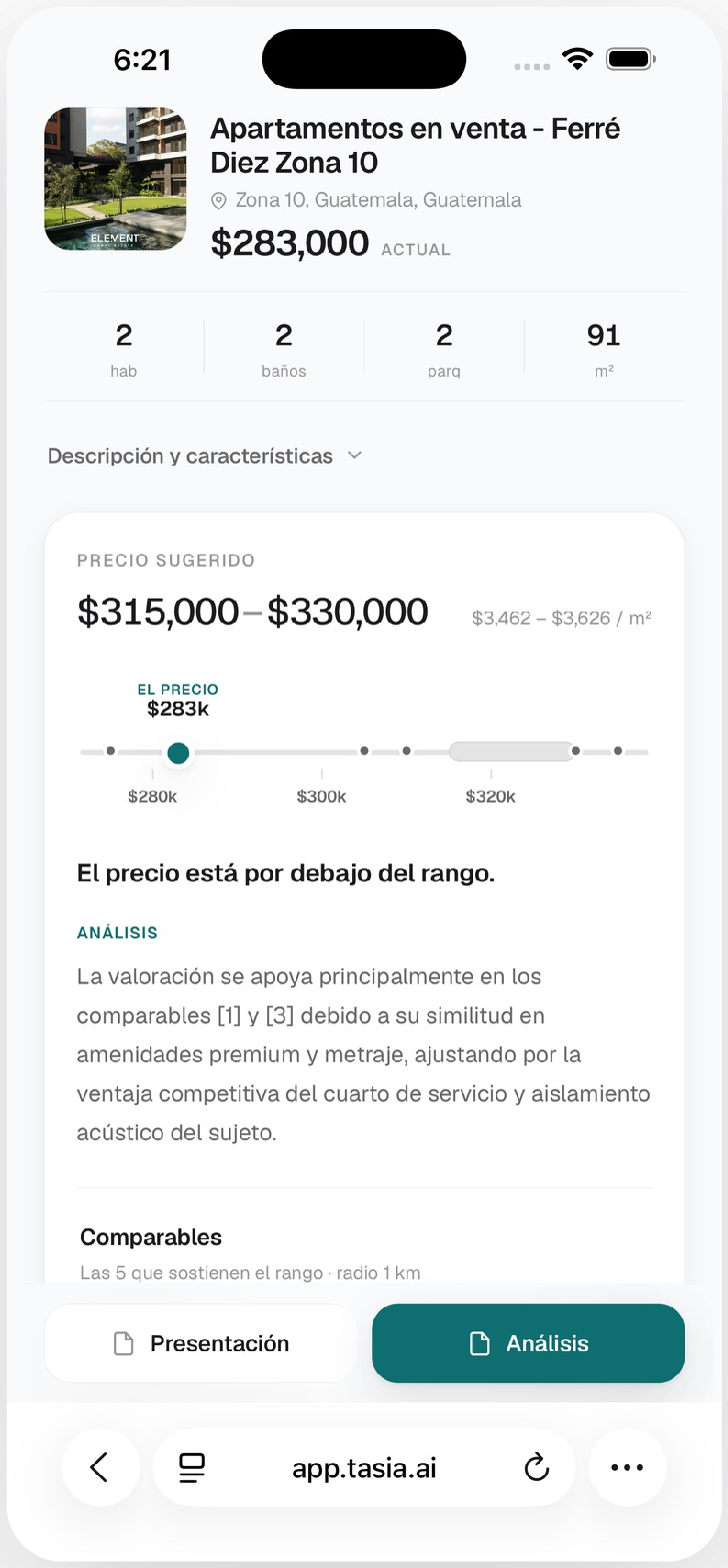 Tasia — listing valuation